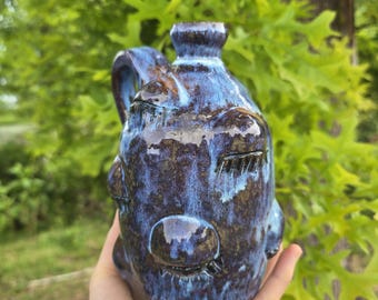 Handmade Clay Folk Art Pottery Closed Eye Jug by Heather Elyse Head | 7" x 5"