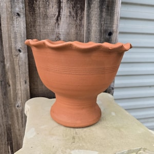 Rustic Red Clay Terra Cotta Fluted Pedestal Pot Planter | 9.5&quot; tall x 12&quot; wide