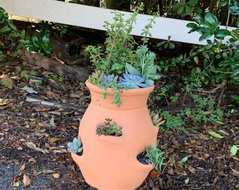 Handmade Clay Craven Pottery Red Clay LP6 Large 6 Pocket Planter Tetta Cotta Strawberry Jar