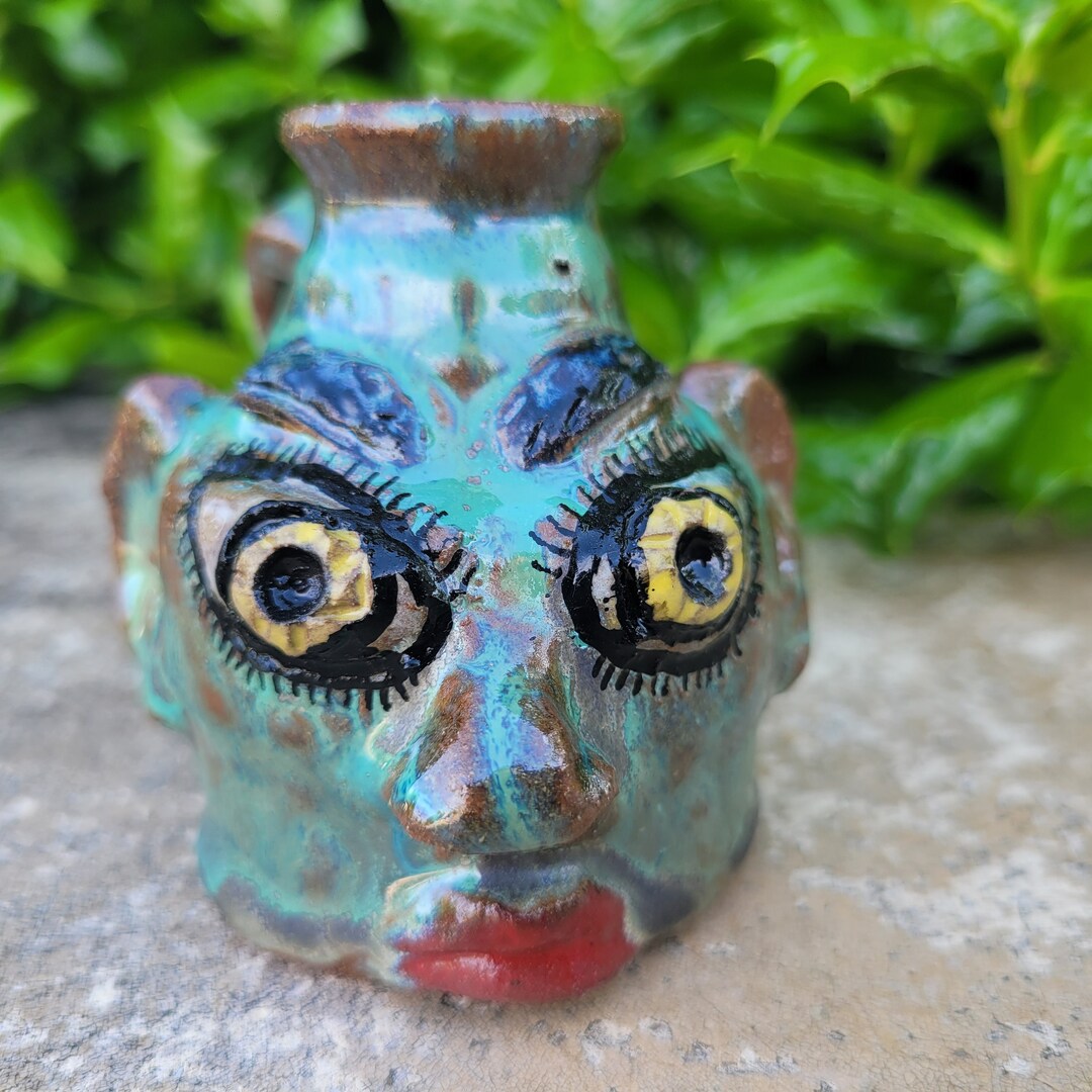 Small Angry Folk Art Pottery Face Jug by Heather Elyse Head Etsy