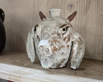 Goat Face Jug Folk Art Pottery Clay Animal by Billy Joe Craven | 7.5" x 7"