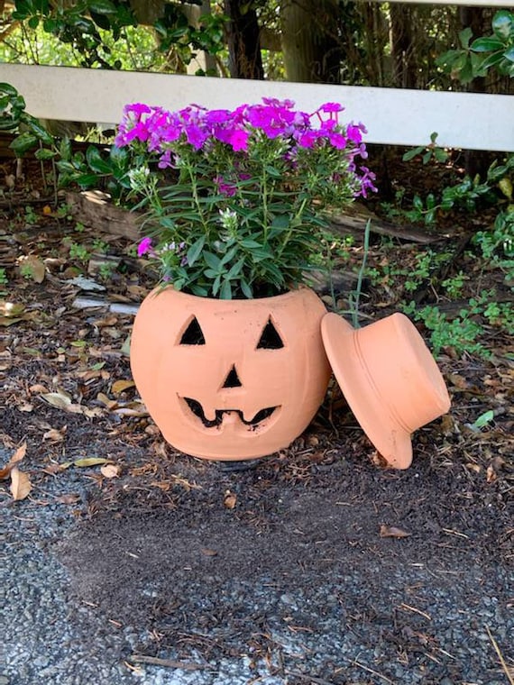 2 Gallon Terra Cotta Jacko'lantern Pumpkin With Hat From Etsy