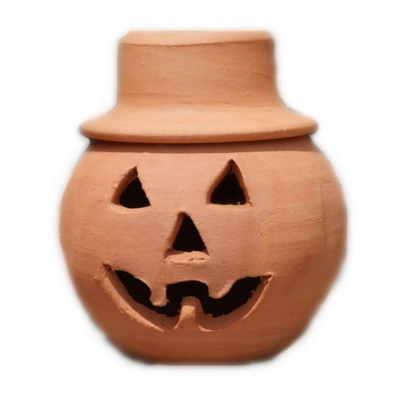 1 Quart Terra Cotta Jack-o'-lantern Pumpkin with Hat from Craven Po...