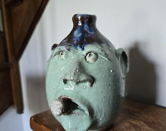 Pottery Folk Art Textured Face Jug by Billy Joe Craven | 7.25" x 6"