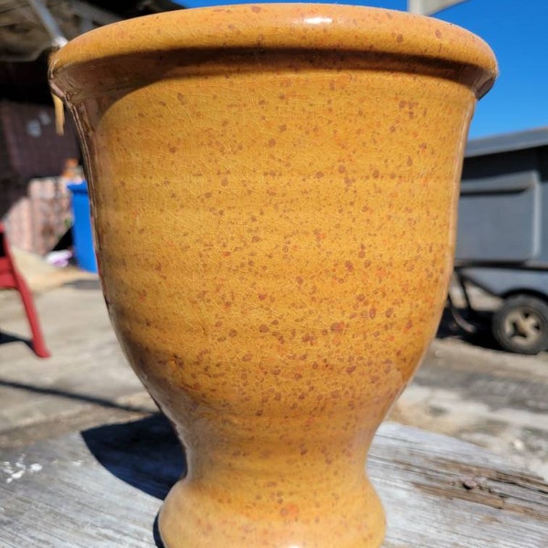 Speckled Golden Yellow Urn Planter with Drainage Hole by Billy Joe Craven