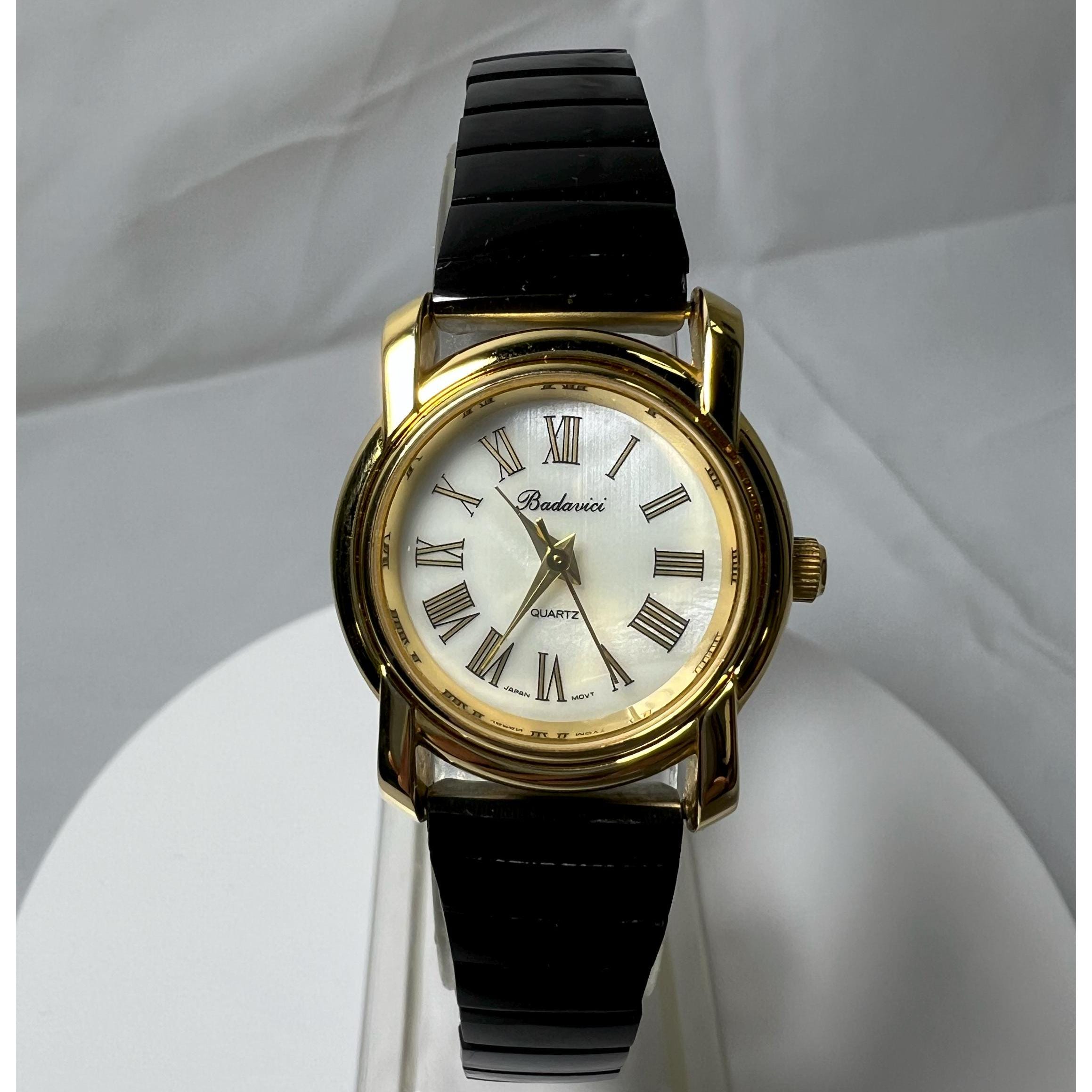 Vintage Ladies Badavici Gold-tone Watch With Black 