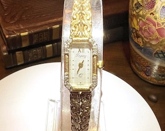 Vintage Gold Topaz Quartz Watch with Diamond Bezel