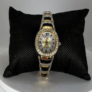 Q&Q by Citizen Two Tone Gold and Silver Toned Watch with Crystal Accents
