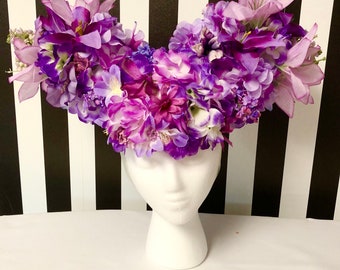 Purple Floral headpiece-drag,flower child hippie priscilla queen of the desert halloween