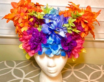 Pride rainbow flowered headpiece