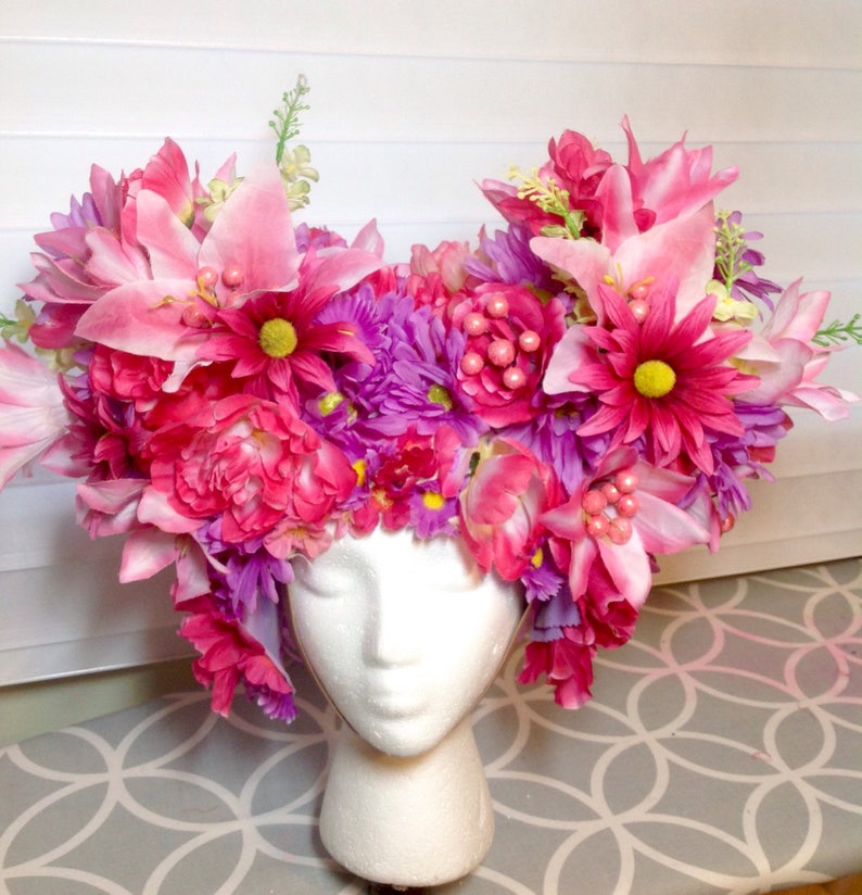 Pink and purple Floral headpiece wig-drag,flower child hippie priscilla queen of the desert halloween image 1