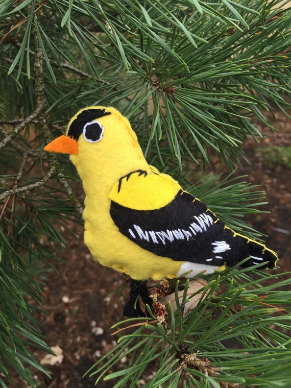 Garden Bird in Needlepoint Gold Finch Ornament Decor