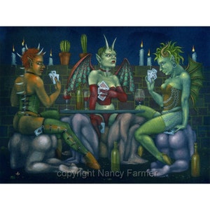 Five Aces cheating at cards in Hell art print image 1