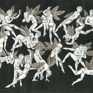 Frolicking Fairies - the not-quite-so-rude fairy art print.  (mature / adult)