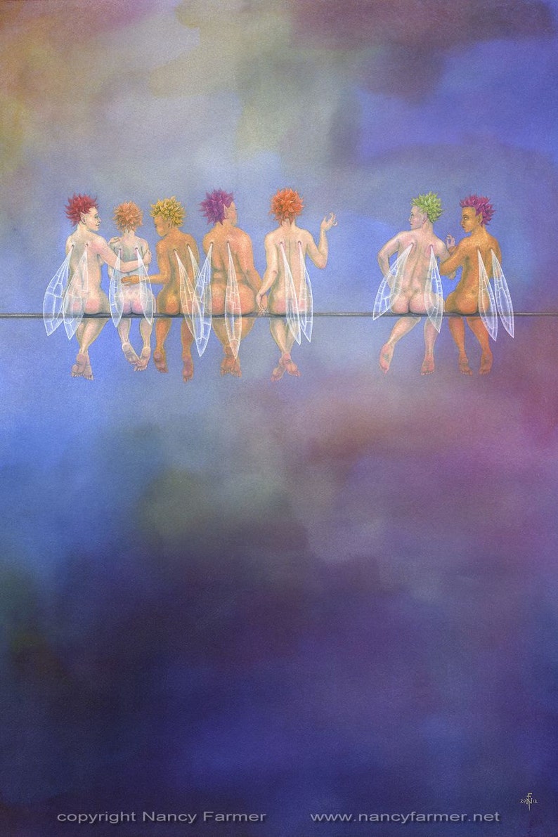 Seven Birds on a Wire fairy art print image 3