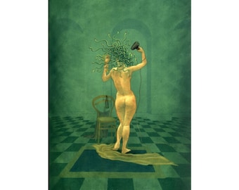 Medusa and the Hairdryer - art print by Nancy Farmer