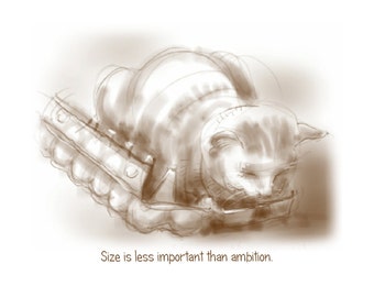 Cat-of-the-Day greetings card: 'Size is less important than Ambition' - art card, blank inside