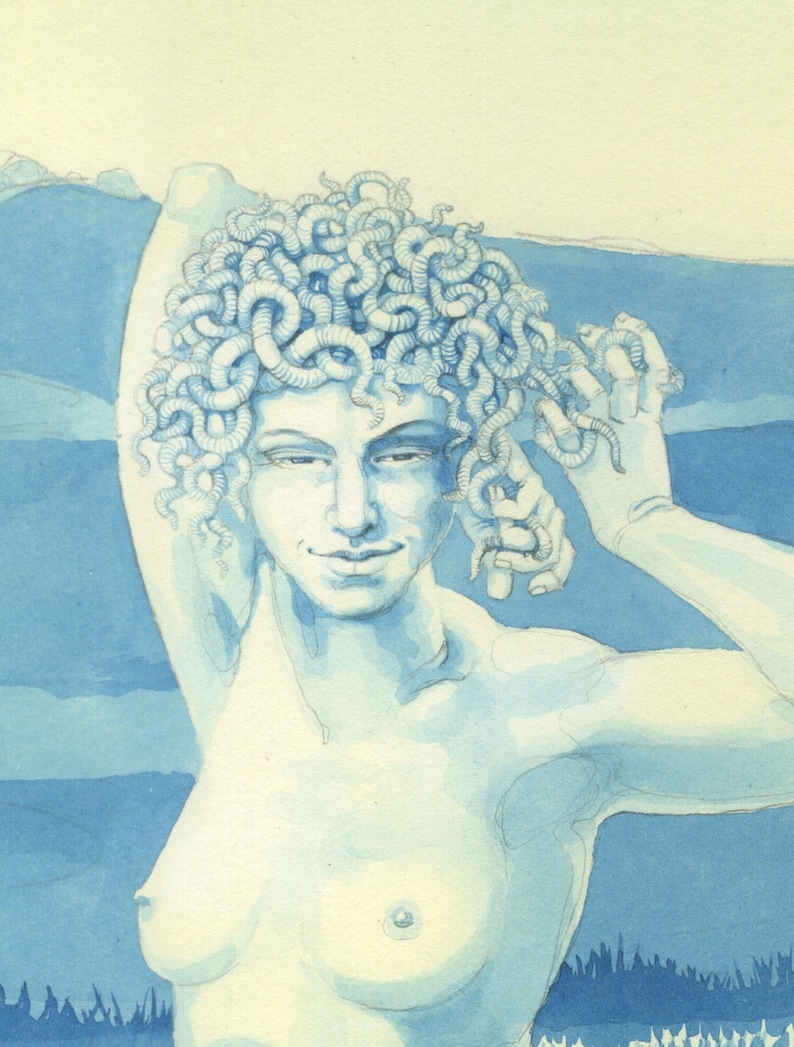 Detail of painting by Nancy Farmer - "Medusa of the Levels" - Medusa with worms for hair