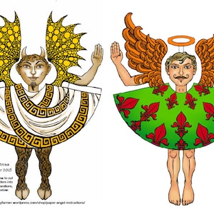 Carte de Noël : « Un Noël en papier » avec des anges et des diables en papier découpés - Alternatives aux cartes de Noël par Nancy Farmer