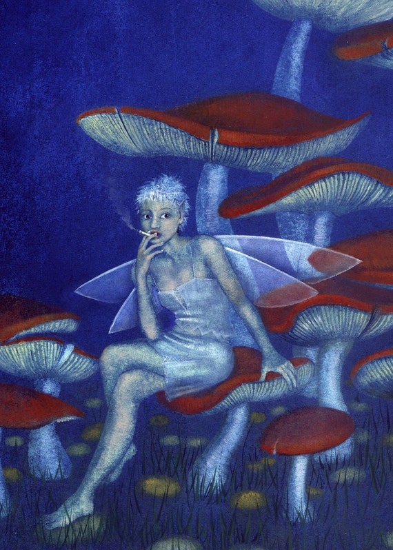 A Quick Fag - Fairy Having a Smoke Behind the Toadstools - in a Choice of 3  Different Sizes