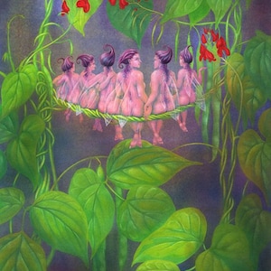 Runner Bean Fairies from &#39;The Flower Fairies go to Seed&#39; - art print