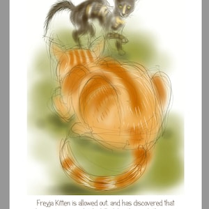Carte de drôle de chat : « Tout le Fun choses in the Garden » - carte d’art, chat & chaton, carte d’anniversaire, dessin par Nancy Farmer
