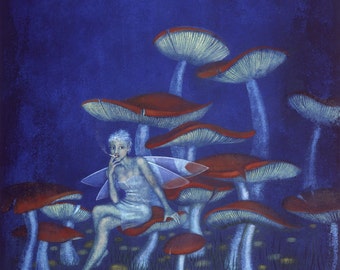 A Quick Fag - fairy having a smoke behind the toadstools - in a choice of 3 different sizes