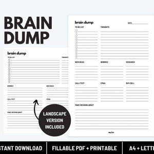Brain Dump druckbares und ausfüllbares PDF, Gedanken-Tracker, ADHS-Gehirn Dump, Gedanken-Tracker, Organisationsplaner, Analysierender Lähmungsplaner