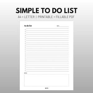 Liste de tâches simple imprimable, modèle de liste de tâches simples, planificateur de productivité, minimaliste, A4/Lettre, PDF imprimable et à remplir