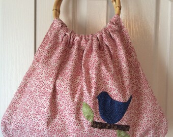 Bird on a Branch Tote Bag with Bamboo Handles