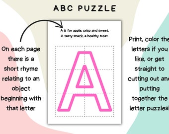 Montessori Printable ABC Puzzle Preschool Toddlers Activity Kids Learning Games Early Years Fine Motor Children’s Alphabet Puzzles Puzzling