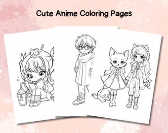 24 Cute Anime Coloring Pages for Kids, Kawaii Colouring Book, Manga, Fantasy Colouring Pages, Instant Download, Printable PDF Coloring Book