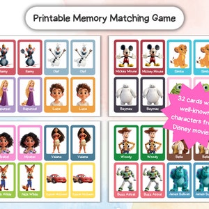 Gioco di memory per bambini, Carte stampabili, Memory con personaggi delle fiabe, Gioco educativo, Carte da gioco per bambini Gioco digitale Esercizio di memory