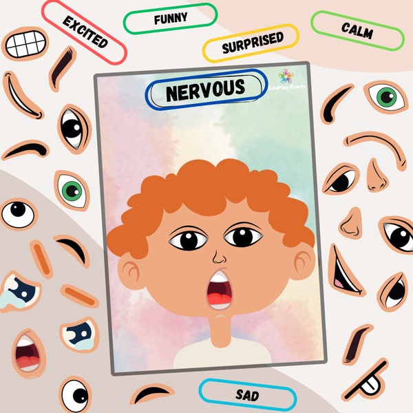 Printable Emotions Activity for Kids - Boy Version, Printable file, Preschool, Homeschool, Pre-K Learning, Game, Feelings