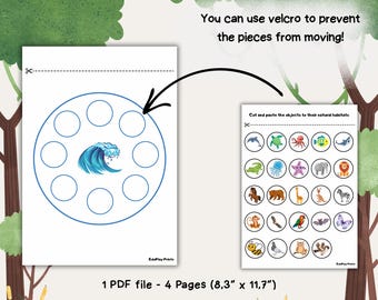 Printable Animal Sorting Game PDF, Learn About Animal Habitats, Montessori game for Kids, Sorting animals game, Preschool activity, Digital