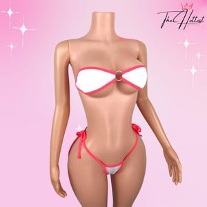Exotic Dancewear Pink & White Two Piece Sexy Stripper Outfit Bikini Set