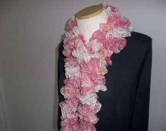 Pink Ruffle Scarf, Hand Knit Scarf, Womens Fashion Scarf, Teens Fashion Scarf, Gift Idea,