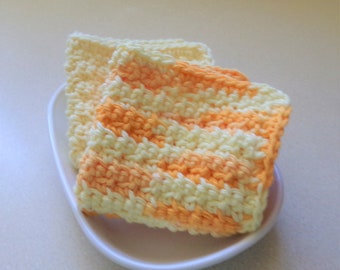 Cream Orange Crochet Dishcloths - Crochet Dish/Wash/Spa/Bath Cloths - Set of 2 Dishcloths - Housewarming Gift