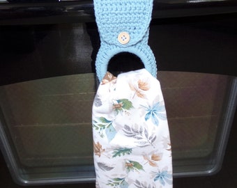 Oberon Leaves Kitchen Towel, Bluish Green Towel Ring, Crochet Towel Ring, Kitchen Towel Set, Kitchen Accessories