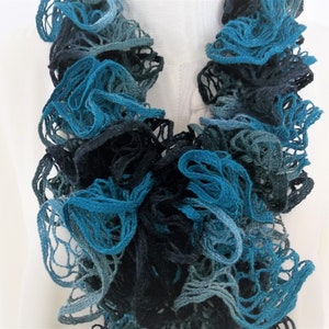 Shades of Teal Knit Ruffle Scarf, Womens Accessory,  Dark Teal to LightTeal Scarf, Long Ruffle Scarf,  Gift for Her, Fashion Ruffle Scarf