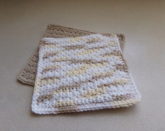 Tan and Multicolor Dish Cloths -  A set of 2 Hand Crochet Dish/Wash/Face Cloths - - Gift Idea - Kitchen Accessories - House Warming