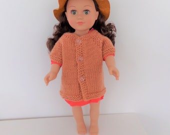Doll Preemie Jacket, Hand Knit  Peach Sweater, Doll Clothes, Baby Sweater