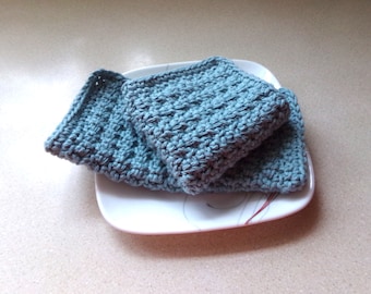 Crochet Bluish Green Dish Cloths, A set of 2 Hand Knit Dish/Wash/Face Cloths,  Gift Idea - Housewarming Gift