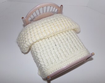 Cream Hand Knit Doll Blanket,Small  Ivory Doll Blanket, Baby's Lovey, Doll Accessories, Gift Ideas