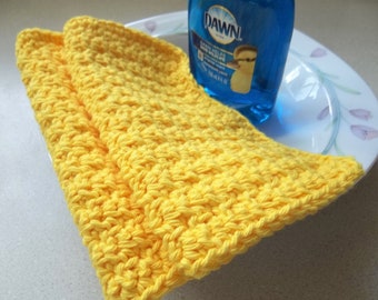 Yellow  Dish Cloths -  A set of 2 Hand Crochet  Dish/Wash/Face Cloths - Hostess Gifts - Gift Idea