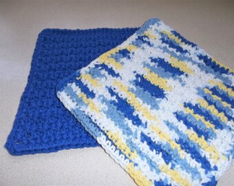 Blue and Multicolor Dishcloths -  Wash/Dish/Face Cloths - Kitchen Accessories - House Warming Gift Basket -