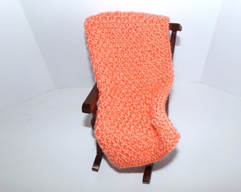 Light Orange Doll Blanket - Fashion Dolls - Hand Knit Small Doll Blanket - 1/6 Doll Blanket - Doll Accessories -