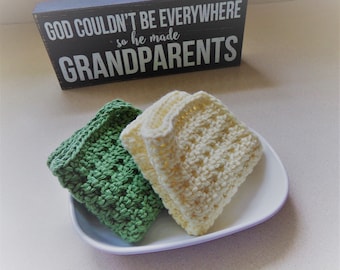 Crochet Dishcloths - Dish & Bath Cloths - Set of 2 Dish Cloths - Knit Green and Crean Cloths Kitchen Accessories - Housewarming Gift
