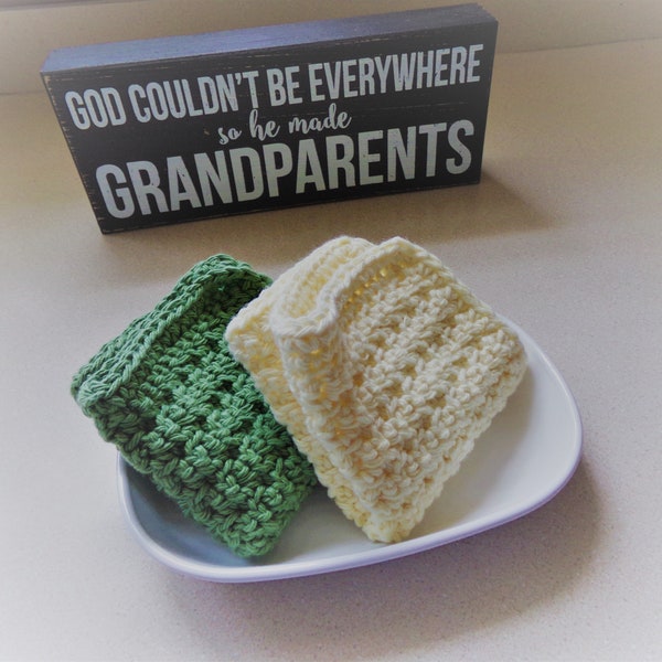 Crochet Dishcloths - Dish & Bath Cloths - Set of 2 Dish Cloths - Knit Green and Crean Cloths Kitchen Accessories - Housewarming Gift