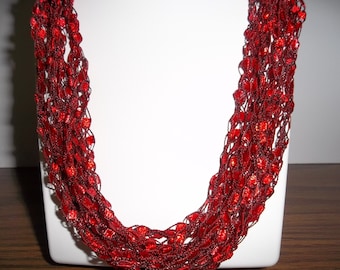 Crochet Lace Necklace -  True Red Lace Necklace -  Crochet  Necklace -   Trellis Ribbon Lace -  Fiber Yarn  -Gift Idea